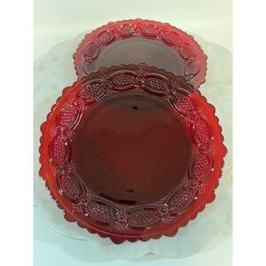 Vtg Avon Ruby Red‎ 7.5" Glass Plates Cape Cod 1876 Collection Set Of 2 Christmas